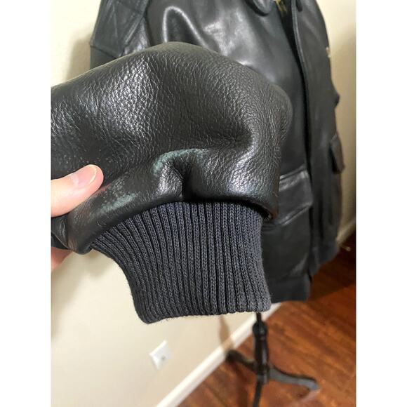 Game Sportswear Bomber Jacket Mens Medium Black Premium Leather FLAW - Picture 5 of 16